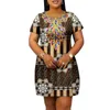 Plus size jurken Afrikaanse vrouwen plus size jurk casual stijl Ankara bedrukte stof losse ronde hals casual jurk A2225145 230620