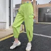 Women's Pants Summer Woman Thin Fluorescent Green Trousers Women High Waist Belt Wide Leg 7 Colours Simple Side Pockets Design