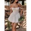 Vestidos casuais Vestido branco espartilho feminino cor sólida com acabamento em renda gola quadrada alça espaguete sem mangas linha A mini Y2k Clubwear