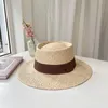 Chapéus de aba larga balde ráfia puro tecido à mão boné plano simples moda cor fita chapéu feminino ao ar livre praia sol viagem atacado ponto 230620