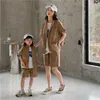Family Matching Outfits 2023 Korean Fashion Children and Parents Plain Summer Holiday Beachwears Families Coodinated Clothing 230619