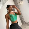 Kvinnotankar Green Silver Aluminium Slim Corset Women Low Cut Halter Camis Sexig Night Club Beach Party Bra Chain Vest Tops Body