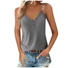 Kvinnors T-skjortor Kvinnor plus storlekskläder Lossa Casual Lace Camisole T-shirt Solid V-ringad ärmlös Pullover Oberteile Summer Travel