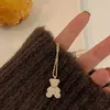 Pendentif Colliers À La Mode Exquis Or Réel 14k Mignon Petit Ours Chaîne Collier pour Femmes Haute Qualité Pendentif Bijoux Bling AAA Zircon Fine Cadeau J230620