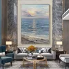 手作りのキャンバス油絵の装飾海の夜明け現代美術壁画リビングルームベッドルームオフィスホテルハングポスターサロンノルディコL230620