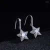 Dangle Küpeler Zarif Klasik 925 STERLING Gümüş Parlayan Yıldız Damlaları Kadınlar Temiz Kübik Zirkon Takı