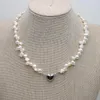 Chains Irregular Shape Natural Freshwater Pearl White Beaded Necklace Heart Shaped Pendant Fashion Jewelry Party Wedding Accessories