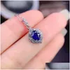 Earrings Necklace Set Royal Blue Imitate Sapphire Stone Jewelry Sier Color Flower Shape Earring Ring Wedding Eengagement Bridal Gi Dh6He