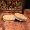 Tampas de copo de bambu reutilizáveis tampa de jarro de pedreiro de madeira com orifício de palha e silicone válvula de palha de silicone silicones selagem tampas de tanque de armazenamento de madeira 70 mm