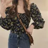 Damskie koszulka francuska szyfonowa koszula damska wiosna i letnie puszyste rękawy koronkowe marszczenie elegancka koreańska moda preppy styl słodkie topy 230620