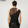 قمرة الخزان للرجال بوبس دبابة جوفاء خارج الشبكة الشفافة الشارع الصلبة O-Nockless Sets Sexy Party Nightclub Tops Incerun S-5XL 230620