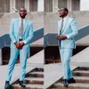 Men's Suits 2023 Est Design Sky Blue Notched Lapel Single Button Men Custom Made 2 Pieces Groom Wedding Prom Male Slim Fit Tuxedo