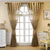 Gordijn Europese Luxe Koffie met Gouden Draad Jacquard Holle Tule voor Woonkamer Elgent Stof Windows Drape ZH4314 230619