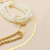 Kedjor Fashion Imitation Pearls Bead Chain Hollow Circle Pendant Necklace For Women Simple Geometric Female Trendy Chokers Halsband