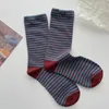 Sports Socks Spring Retro Striped And Children's Women Medium Tube Autumn Cotton Stockings Korean Japanese Socken