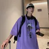 T-shirt viola oversize larghe da uomo Solido traspirante Quck Dry girocollo oversize estivo Girocollo T-shirt estiva con grafica a marionette Camicie Hip Pop Street Style