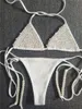 Kvinnors badkläder sexig mikrobikini set kvinnor tieup baddräkt baddräkter pärla vneck halter kvinnlig brasiliansk strandkläder simning 230620