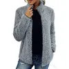 2022 Cuello alto Color sólido Suéter superior Moda casual de mujer Manga larga Cremallera Burbuja Abrigo polar Chaquetas de cuero de imitación chaqueta de mujer