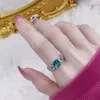 Cluster Rings Delicate Retro Emerald Ring For Women Square Zircon Adjustable Full Diamond Personalized Fashion Jewelry Wedding Party Gift