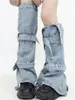 Women Socks Spring Autumn Punk Gothic Splicing Harajuku Japanese Y2K Leg Warmer Foot Sock Blue Denim Cover