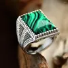 Кластерные кольца роскошная площадь инкрустация имитация малахита текстуры ретро бирюзовые украшения для мужчин женские вечеринка свадебные этнические подарки R056