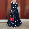 Casual Dresses Women's Dress Vintage Fashion Polka Dot Print Robe Long Islamic Muslim Clothing Maxi Vestidos De Mujer
