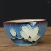 Skålar japansk kreativ keramisk skål retro personlighet hushåll ris container små matugn växter och blommor underglasyr färg