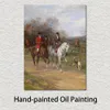 High Quality Heywood Hardy Painting Canvas Art Couple Riding with Their Dogs Handmade Horses Dogs Picture Wall Decor