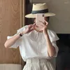 Bluzki damskie francuskie lalka wielka lapel prosta koszula z krótkim rękawem samica kobieta 2023 Summer Korean Sweet Temperament Chic Tops