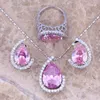 Collier Boucles d'oreilles Ensemble Rose Blanc CZ Argent Plaqué Pendentif Anneau Taille 6/7 8 9 10 S0003