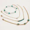 Charm Bracelets Vintage 4Pcs Elegant Luxury Green Crystal Pearl Set For Women Gold Color Chain Trendy Female Party Jewelry
