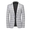 Мужские костюмы 2023 Весеннее мужское повседневное, одно кнопочное пиджак, высококачественная корейская мода Slim Fit Banquet Платье Pat Mens Blazer 6xl