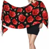 Scarves Autumn Winter Warm Red Rose Flowers Fashion Shawl Tassel Wrap Neck Headband Hijabs Stole