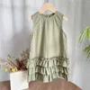 Robes fille enfants coton et lin dentelle robe gilet sans manches princesse petits jeux de fête famille filles taille 6