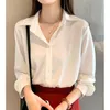 Chemisiers pour femmes Vêtements pour femmes Printemps Office Lady Col rabattu Chemisier Bouton Manches longues Mode coréenne All-match Chemise blanche ample