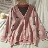 Kobiety dla kobiet 2023 Koreańskie jesień słodki sweter z długim rękawem Sweter Cute Pink Plat Cardigans Indie Truskawkowy Kurtka