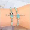 Chain 12Pc/Set Green Turtles Animal Owl Bracelet With Blue Beads Handmade Women Men Drop Delivery Otyiz