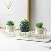 Planters krukor smidesjärn Succulent Flower Pot smidesjärn Vas Enkel järnram Keramikguldpläterade blomkrukor för växter R230620