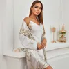 Sexy Pyjamas 2 pc 's Nightgown Pajamas Satin Dress Slip Silk Robe Woman Nightie Home Suit for Women 230620