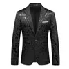 Abiti da uomo Blazer Blazer nero Uomo Giacca da abito da sposa con motivo a coccodrillo Costumi aderenti Abiti da palcoscenico per cantanti Disegni da uomo