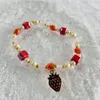 Charm Bracelets Pequeno Bonito Niche Bohemian Red Strawberry Pendant Bracelete Hand-woven Mão Corda Y2K Pearl Amizade Jóias Presentes