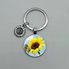 Vendita calda girasole in lega di vetro convesso portachiavi auto portachiavi fascino portachiavi in metallo miglior regalo per donne uomini