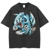Men's T-Shirts Harajuku Streetwear Fashion T-Shirt Blue Dinosaur Print T Shirt Summer Cotton Casual Tshirt Men Hip Hop Short Sleeve Tops Tees 230619