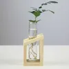 Planters Pots Glass Vase Transparent Vintage Wooden Frame Flower Arrangement Test Tube Hydroponic Flowerpot Desktop Decoration for Green Plant R230620