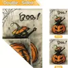 1pç Bandeira de Jardim de Halloween Vertical Dupla Face, Abóbora Aranha Gato Boo Bandeiras de Halloween Serapilheira Pequena Casa Bandeira de Quintal Para Decoração de Interiores Externos 12 X 18