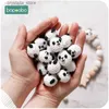 Bopoobo 1/5pc trälkrokpärlor Panda Chewable Pärlor Diy Träbrickor Knittande pärlor smycken Crib Sensory Toy Baby TEETER L230518