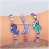 Bracelets porte-bonheur 12 pièces/ensemble étoile de mer baleine requin animaux marins tissé Bracelet couleur enfants main réglable tressé ensemble pour femme Dr Otpl4