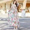 Roupas étnicas Flowy Respirável Chiffon Vestido Longo Maxi Floral Estampado Moda Solta Abaya Roupas Islâmicas Muçulmanas Femininas Vestidos Árabes