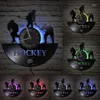 Wandklokken Hockey Stick Vinayl Clock Play Afstandsbediening Hergebruikt niet-tikkend horloge voor ijsvoetbalfans