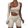 Women's Tracksuits 2023 Spring Summer Women's Long-sleeved Jumpsuit Sexy Cut-out Sports Women Bodycon Bodysuit One Piece Shorts Sets